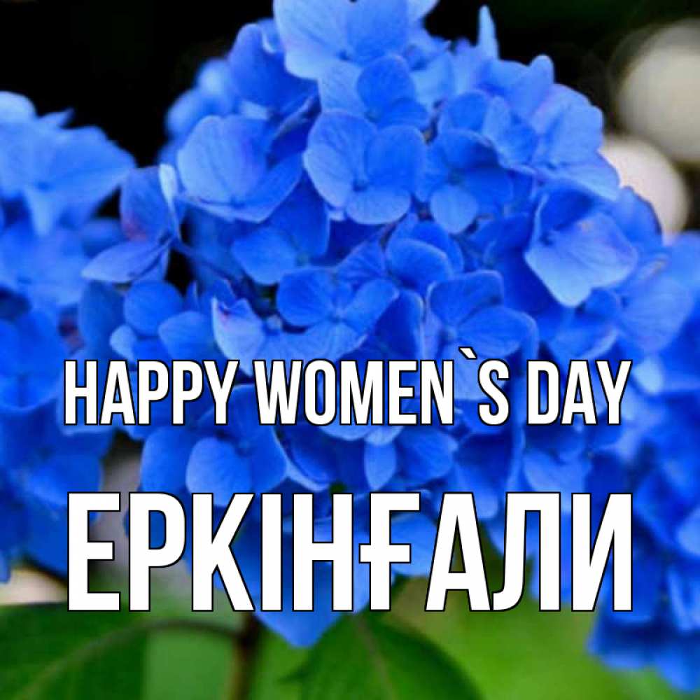 Greetings card с именем, Еркінғали happy women`s day синие цветы Greetings with text for free download 